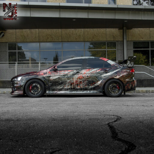 Mitsubishi Evo X with custom digital print on Avery Gloss Silver Metallic